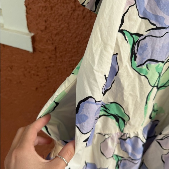 Women's Flutter Sleeve Mini Poplin Dress A New Day White/Purple Floral Large - Picture 3 of 4